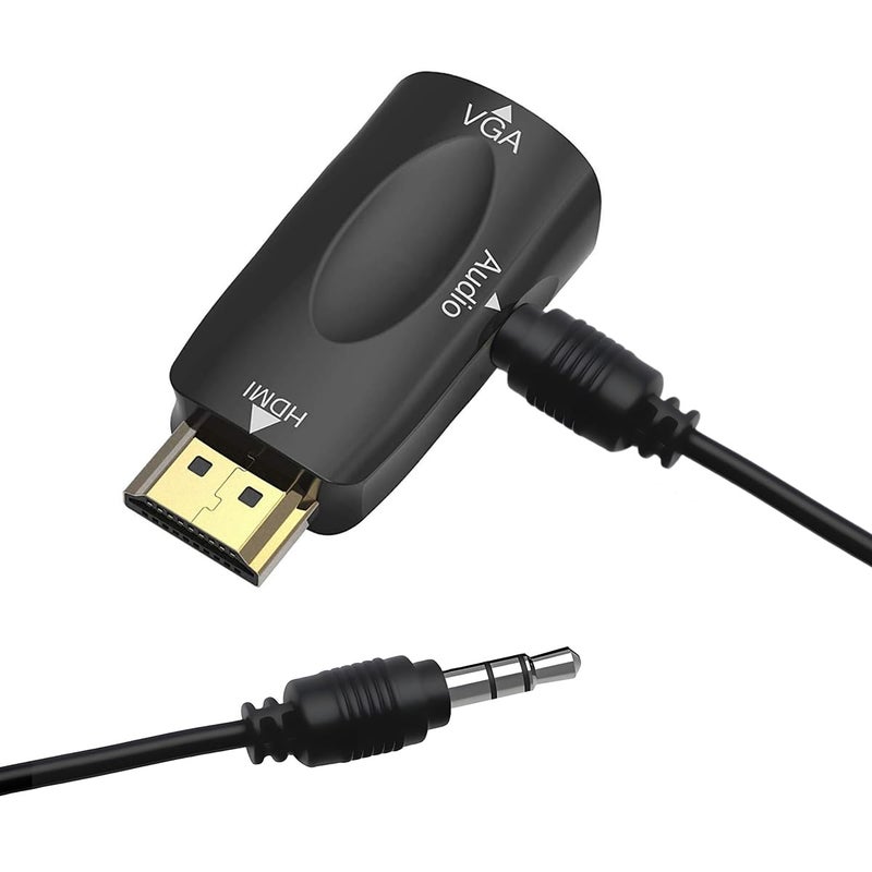 Guamar HDMI to VGA Adapter Converter with 3.5mm Audio Jack Cable for Older Monitor TV Computer Laptop PC Projector Desktop - 1080P HDMI Male to VGA Female Display Gold-Plated - Image 1